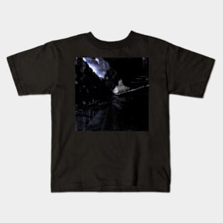 Digital collage and special processing. View from nightdreams. City. Grayscale and blue. Kids T-Shirt